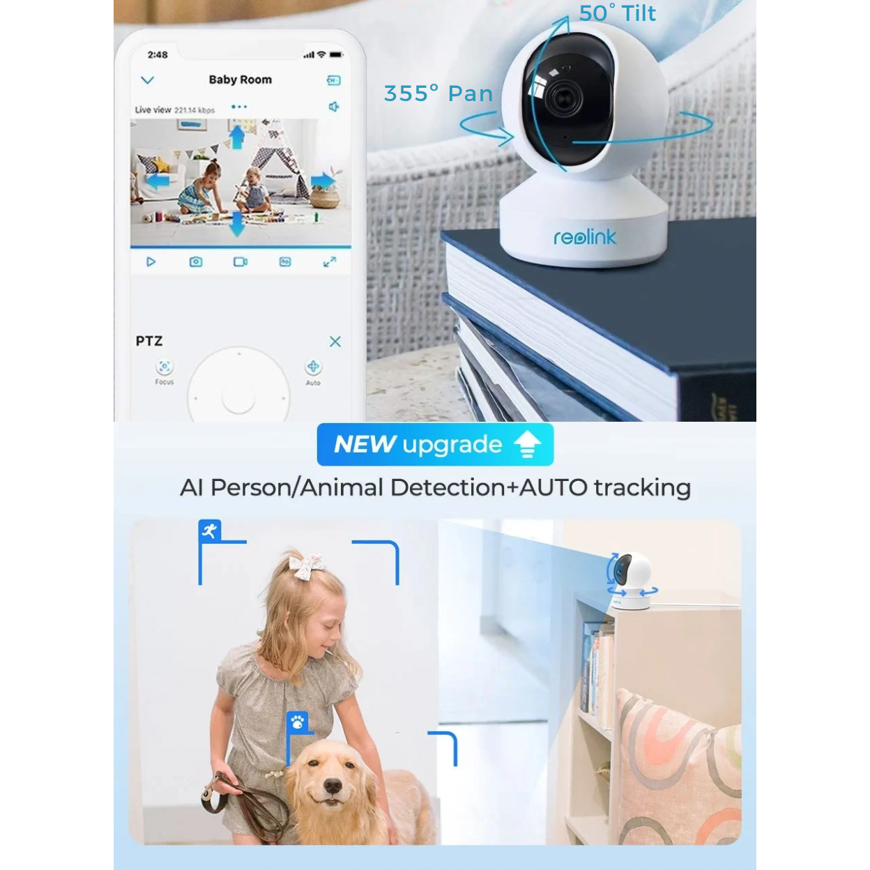 Caméra d'intérieur E1 PRO Wi-Fi à suivi automatique 5MP Super HD